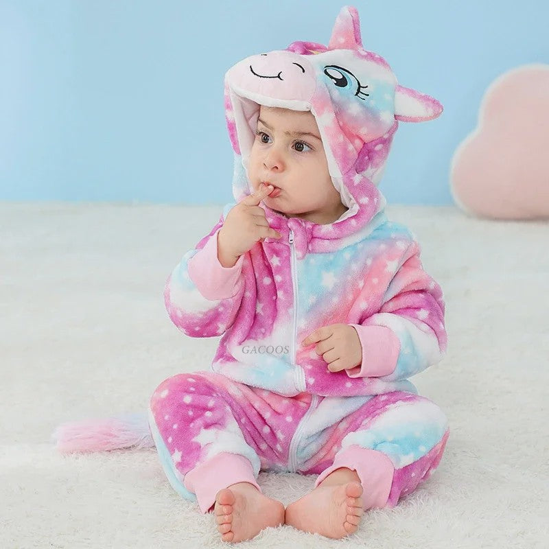 Baby Romper Dierenkostuum Kigurumi - Zacht Flanellen Jumpsuit voor Jongens & Meisjes