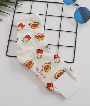 Grappige Heren Sokken met Food Prints: Avocado, Friet, Burger, Bier & Meer | Harajuku Stijl
