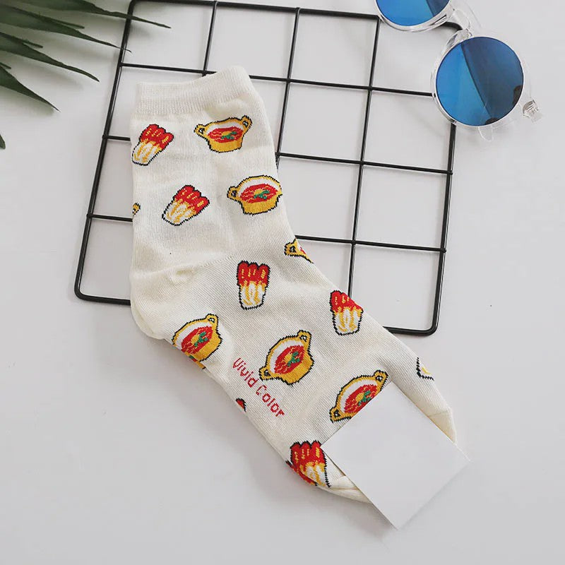 Grappige Heren Sokken met Food Prints: Avocado, Friet, Burger, Bier & Meer | Harajuku Stijl