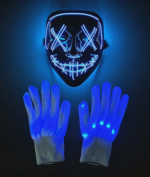 Verlicht LED Neon Purge Masker met Fiber Optic Handschoenen - Halloween & Feest