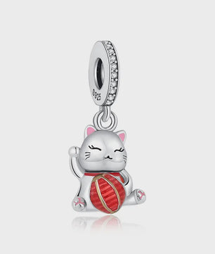 925 Sterling Zilveren Bedel Lucky Cat - Chinees Nieuwjaar & Japanse Stijl Hanger voor Dames Armbanden & Kettingen