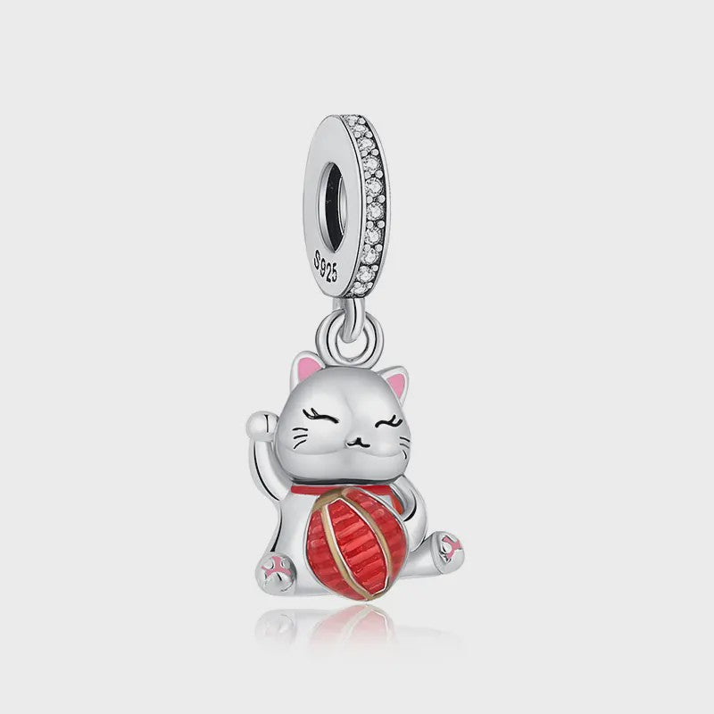 925 Sterling Zilveren Bedel Lucky Cat - Chinees Nieuwjaar & Japanse Stijl Hanger voor Dames Armbanden & Kettingen