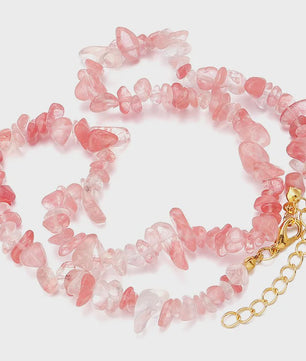 Unieke Natuursteen Choker Ketting - Onregelmatige Kristal & Aquamarijn Chips