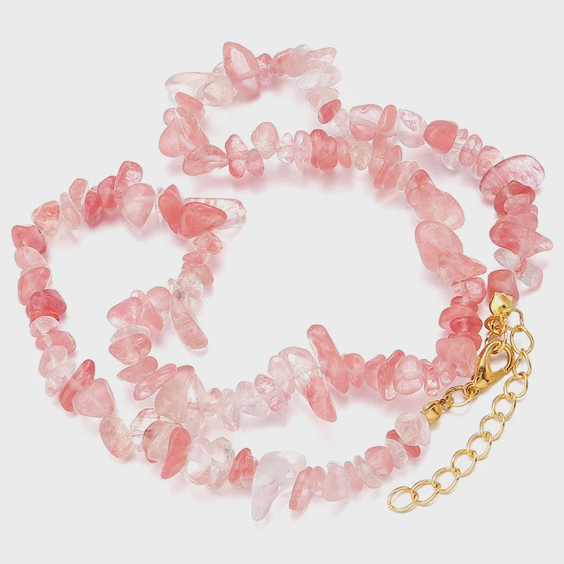 Unieke Natuursteen Choker Ketting - Onregelmatige Kristal & Aquamarijn Chips