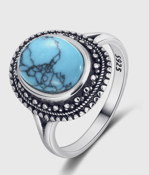 S925 Zilveren Ring met Ovaal Natuurlijke Turkoois - Fijne Sieraden voor Dames en Heren