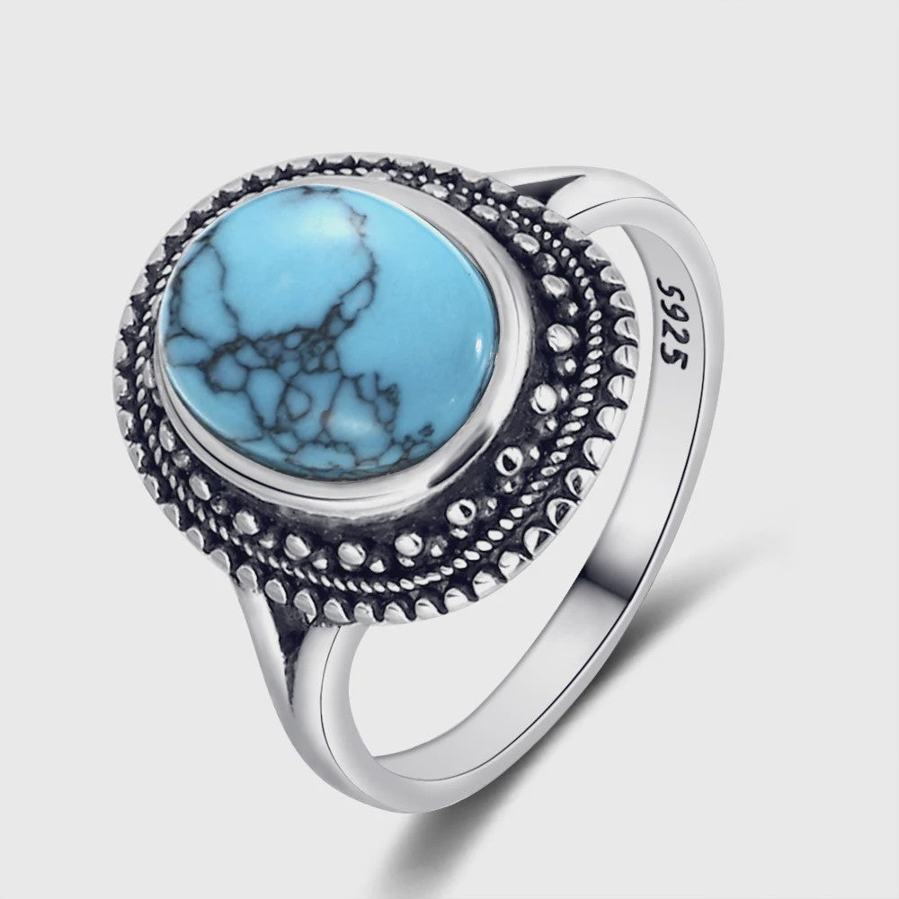 S925 Zilveren Ring met Ovaal Natuurlijke Turkoois - Fijne Sieraden voor Dames en Heren