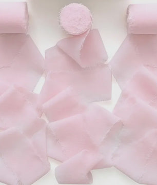 Handgemaakte Satijn Chiffon Lint Set - 3 Rollen van 5m met Rafeleffect voor Bruiloft, Cadeau & DIY Decoratie