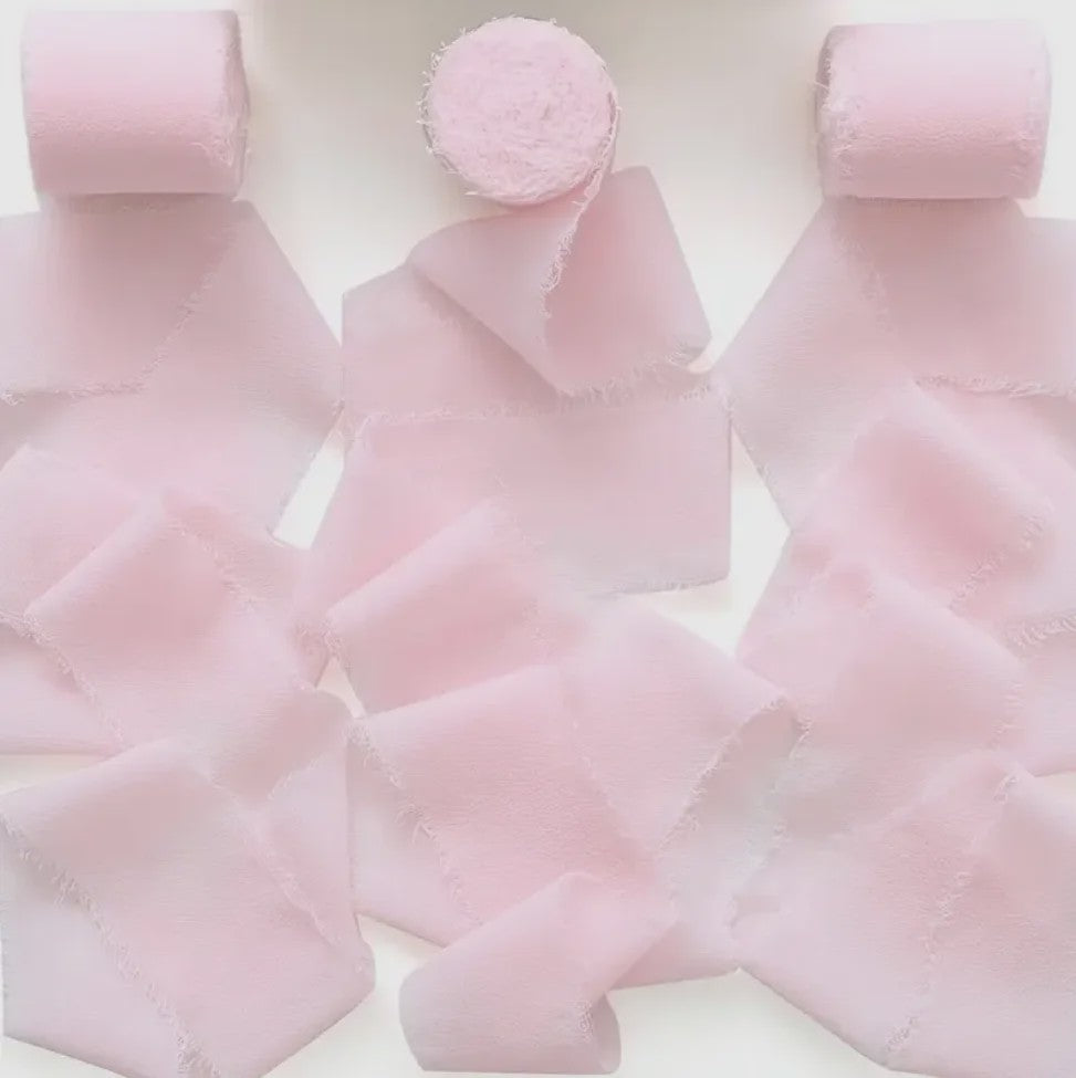 Handgemaakte Satijn Chiffon Lint Set - 3 Rollen van 5m met Rafeleffect voor Bruiloft, Cadeau & DIY Decoratie