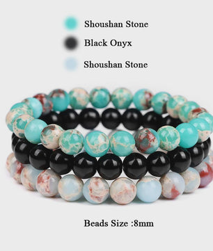 Set van 3 Natuursteen Armbanden: Rozenkwarts, Obsidiaan & Tijgeroog