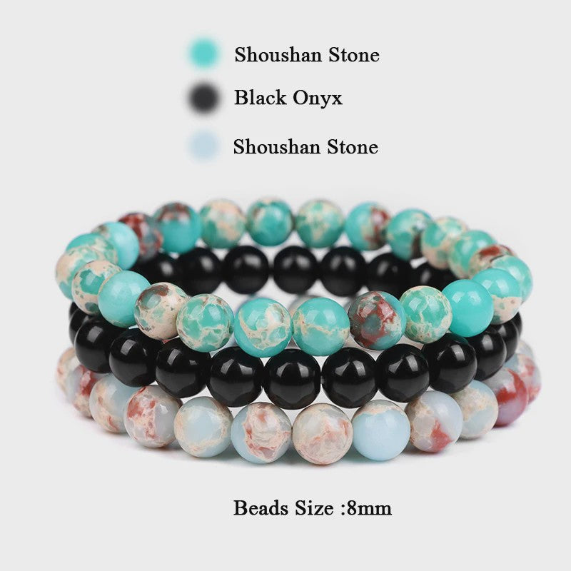 Set van 3 Natuursteen Armbanden: Rozenkwarts, Obsidiaan & Tijgeroog