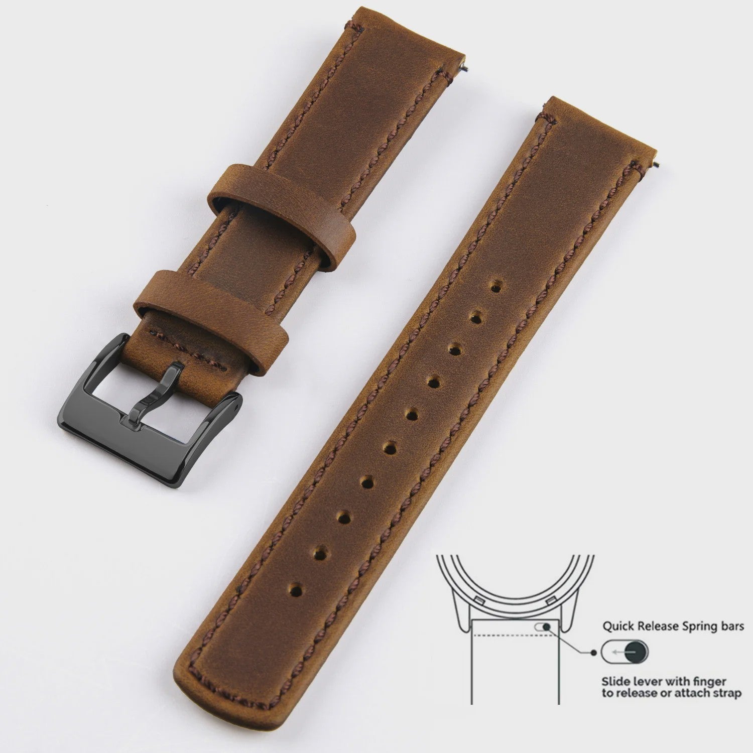 Top Grain Echt Lederen Horlogeband - 20mm/22mm Quick Release - Voor Heren, Dames & Samsung Galaxy Watch