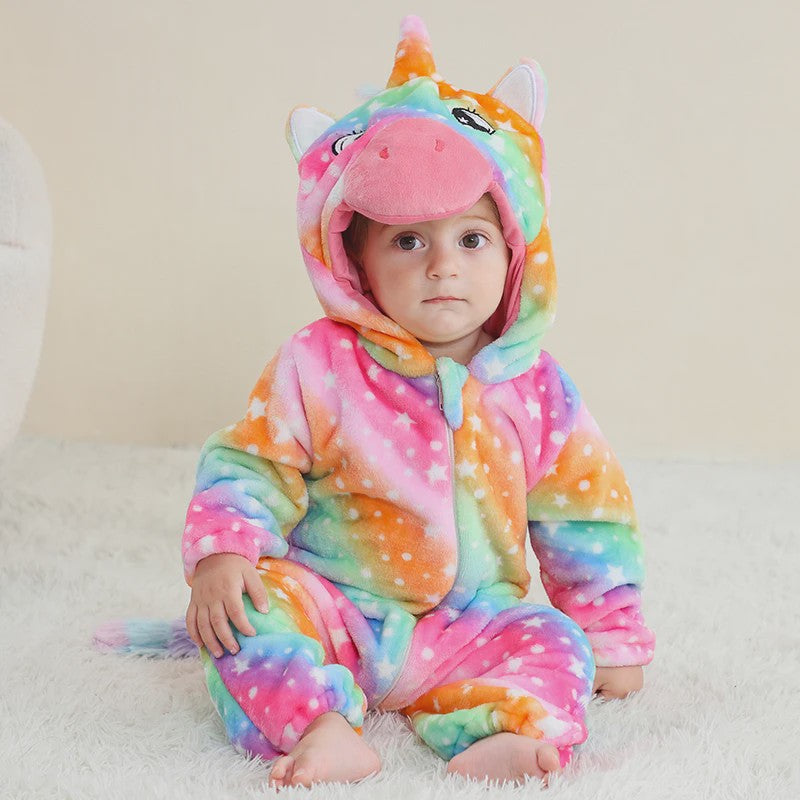 Baby Romper Dierenkostuum Kigurumi - Zacht Flanellen Jumpsuit voor Jongens & Meisjes