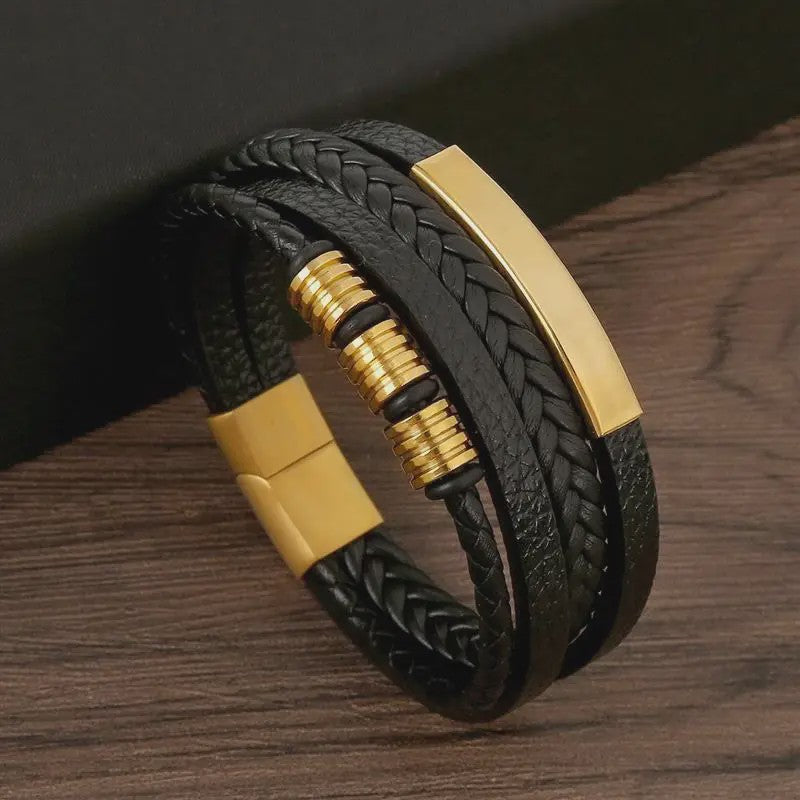 Stijlvolle Heren Armband van Gevlochten Leer - Multi-layer Fashion Accessoire