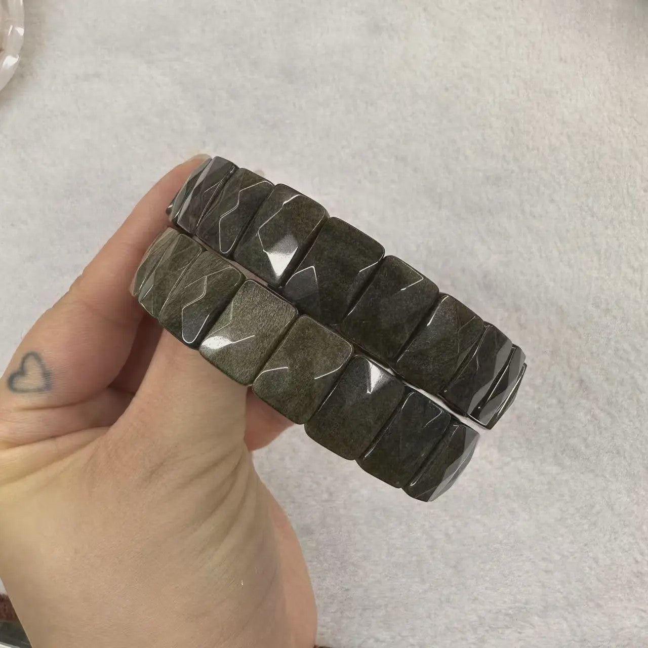 Natuurlijke Edelsteen Armband - Fluoriet & Citrien Vierkante Kralen