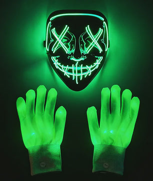Verlicht LED Neon Purge Masker met Fiber Optic Handschoenen - Halloween & Feest