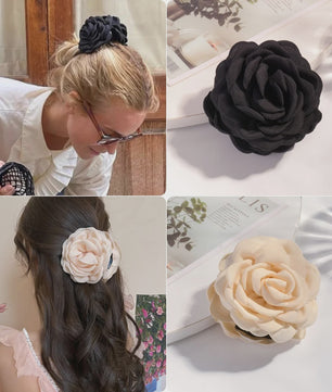 Bloem Haarclip Dames - Katoen Stof Rozen Klip - Medium Maat - Koreaanse Stijl Haarsieraad