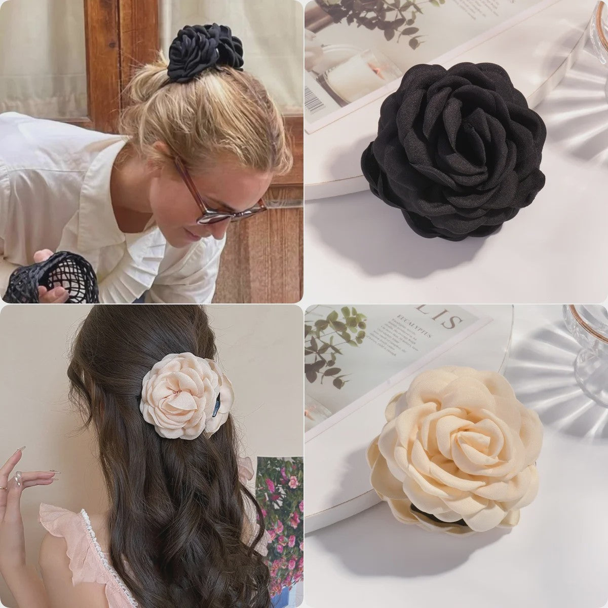 Bloem Haarclip Dames - Katoen Stof Rozen Klip - Medium Maat - Koreaanse Stijl Haarsieraad