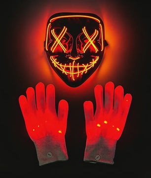 Verlicht LED Neon Purge Masker met Fiber Optic Handschoenen - Halloween & Feest