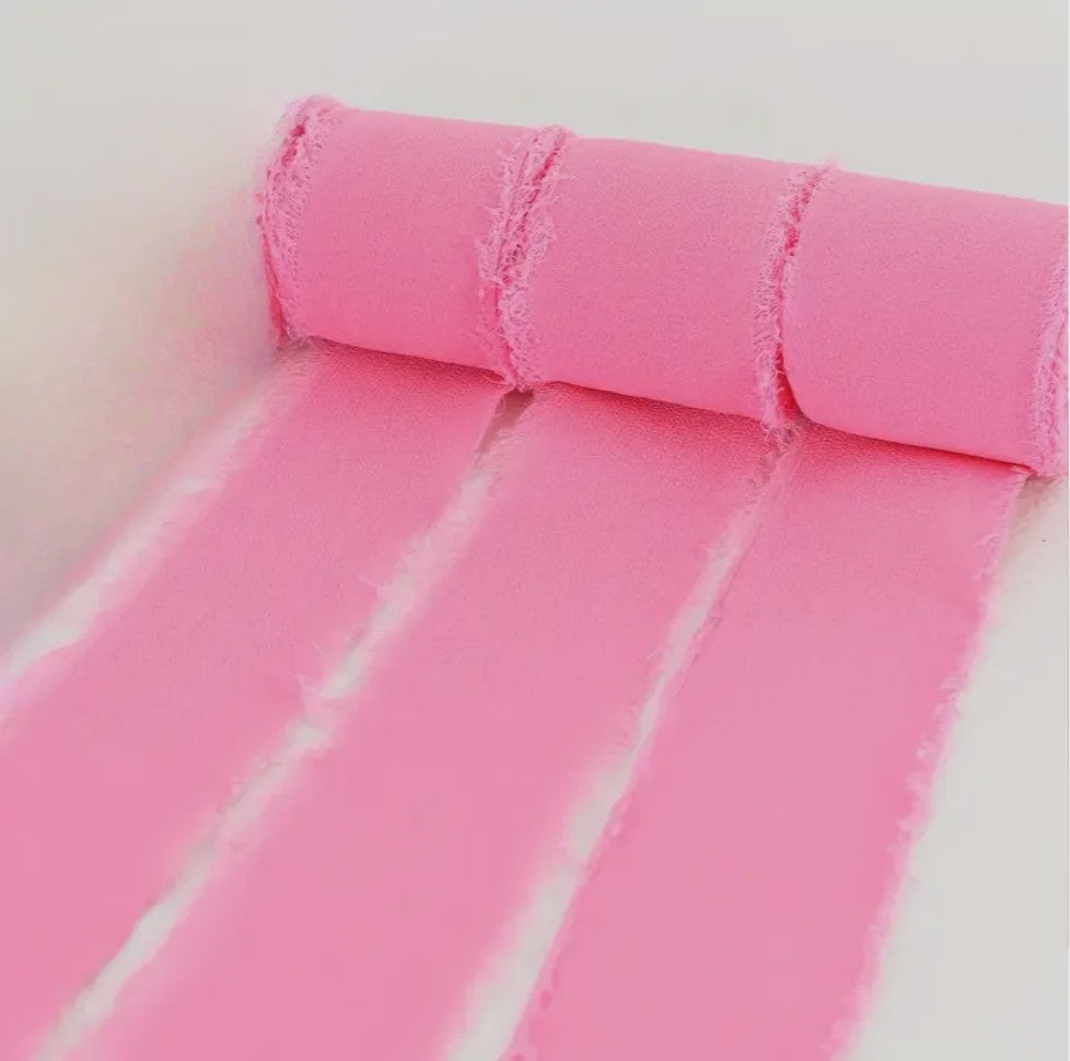 Handgemaakte Satijn Chiffon Lint Set - 3 Rollen van 5m met Rafeleffect voor Bruiloft, Cadeau & DIY Decoratie