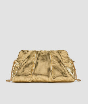 Luxe Plissé Avondtas met Gouden Ketting - Clutch & Schoudertas voor Feestelijke Gelegenheden