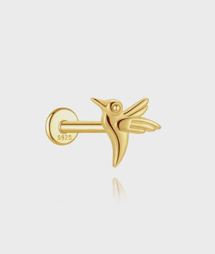 925 Sterling Zilveren Kolibrie Oorbellen Dames - 18K Goudkleurig Platte Achterkant Studs