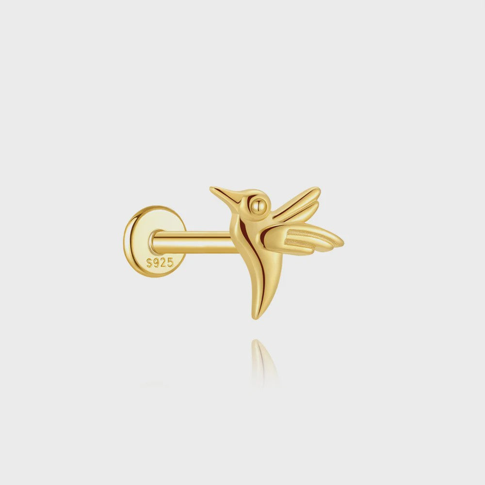 925 Sterling Zilveren Kolibrie Oorbellen Dames - 18K Goudkleurig Platte Achterkant Studs