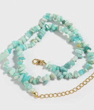 Unieke Natuursteen Choker Ketting - Onregelmatige Kristal & Aquamarijn Chips
