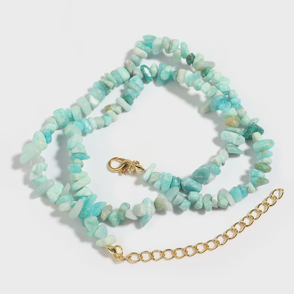 Unieke Natuursteen Choker Ketting - Onregelmatige Kristal & Aquamarijn Chips