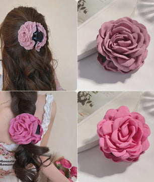 Bloem Haarclip Dames - Katoen Stof Rozen Klip - Medium Maat - Koreaanse Stijl Haarsieraad