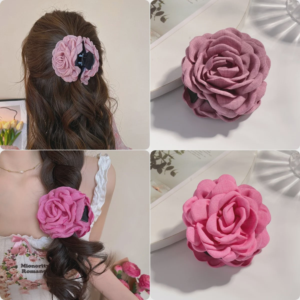 Bloem Haarclip Dames - Katoen Stof Rozen Klip - Medium Maat - Koreaanse Stijl Haarsieraad