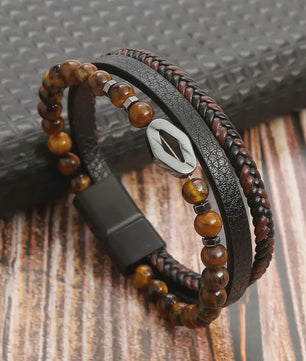 Stijlvolle Heren Armband van Gevlochten Leer - Multi-layer Fashion Accessoire