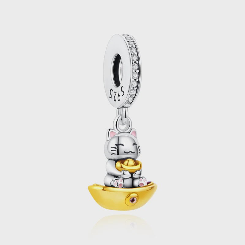 925 Sterling Zilveren Bedel Lucky Cat - Chinees Nieuwjaar & Japanse Stijl Hanger voor Dames Armbanden & Kettingen