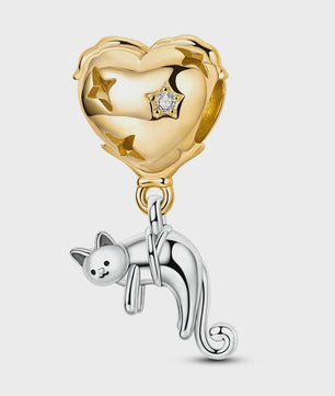 925 Sterling Zilveren Bedel: Gouden Strik met Roze Hart & Kruis met Oog van Horus
