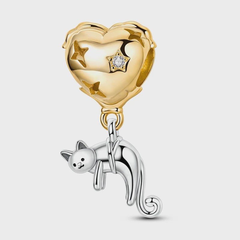 925 Sterling Zilveren Bedel: Gouden Strik met Roze Hart & Kruis met Oog van Horus