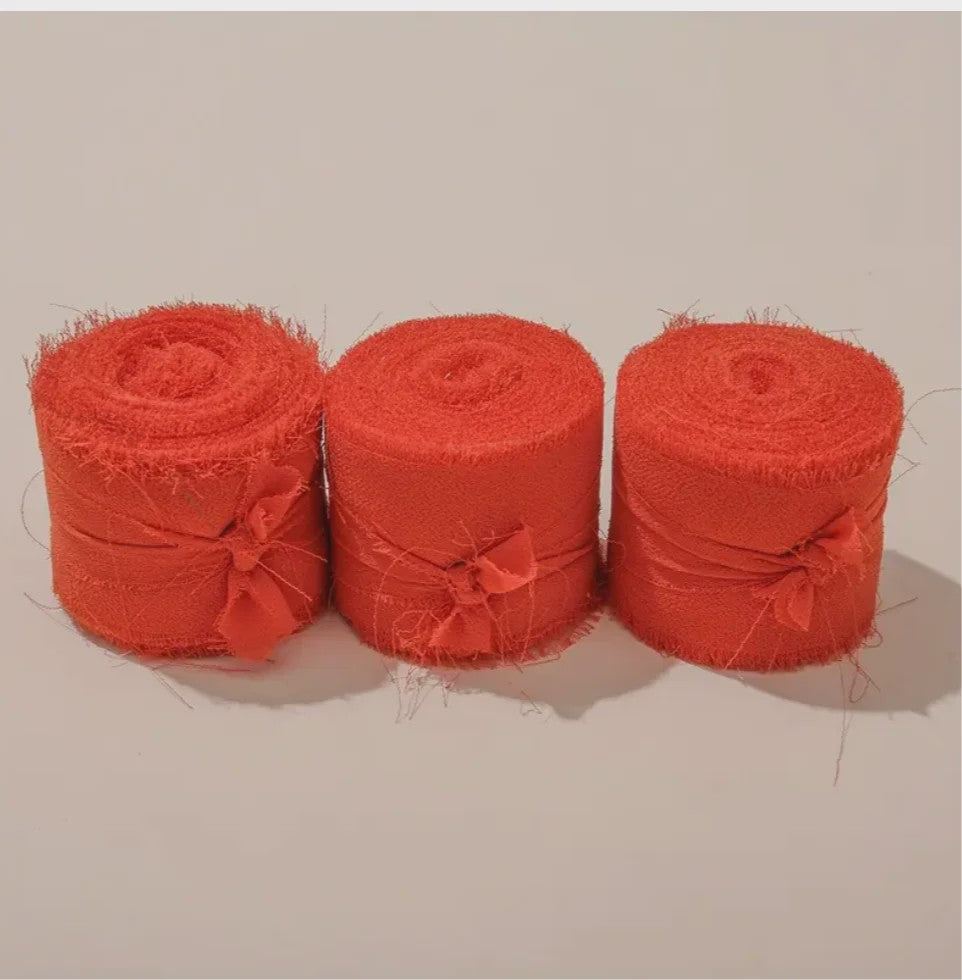 Handgemaakte Satijn Chiffon Lint Set - 3 Rollen van 5m met Rafeleffect voor Bruiloft, Cadeau & DIY Decoratie