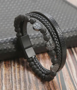 Stijlvolle Heren Armband van Gevlochten Leer - Multi-layer Fashion Accessoire