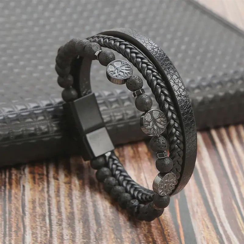 Stijlvolle Heren Armband van Gevlochten Leer - Multi-layer Fashion Accessoire