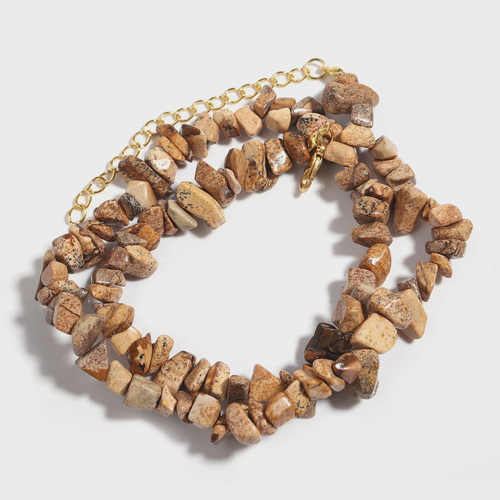Unieke Natuursteen Choker Ketting - Onregelmatige Kristal & Aquamarijn Chips