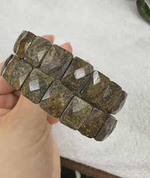 Natuurlijke Edelsteen Armband - Fluoriet & Citrien Vierkante Kralen