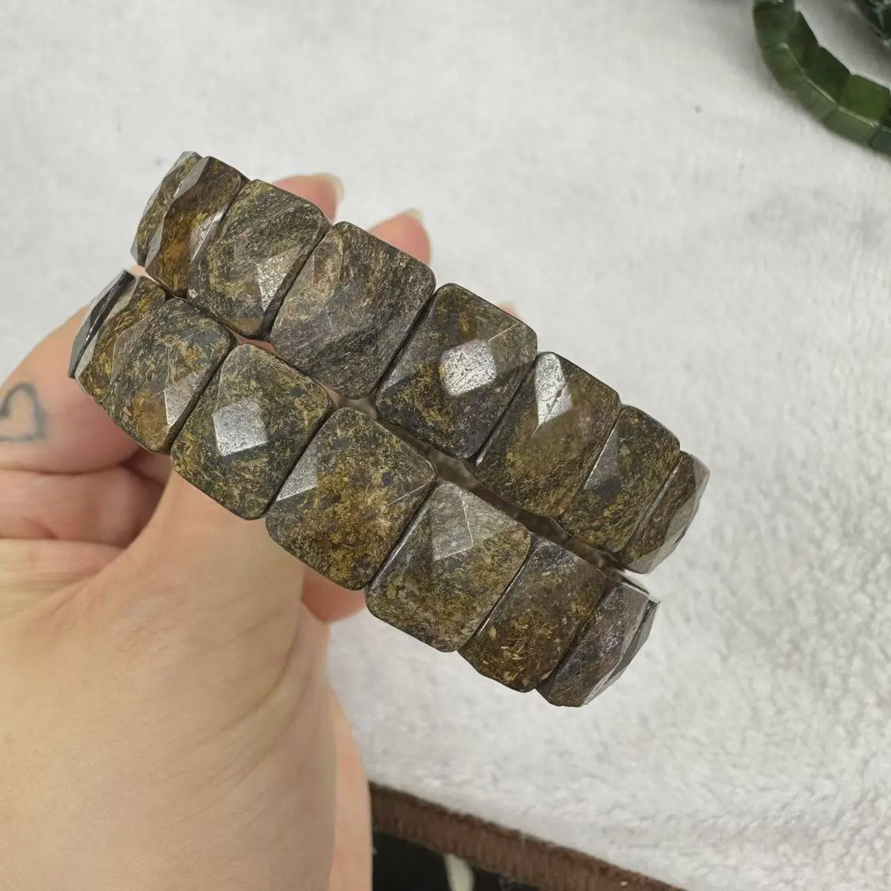 Natuurlijke Edelsteen Armband - Fluoriet & Citrien Vierkante Kralen