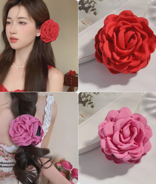 Bloem Haarclip Dames - Katoen Stof Rozen Klip - Medium Maat - Koreaanse Stijl Haarsieraad