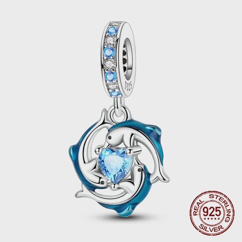 925 Sterling Zilveren Bedel Set: Dolfijn, Zeepaardje & Octopus - Blauw - DIY Armband Sieraden