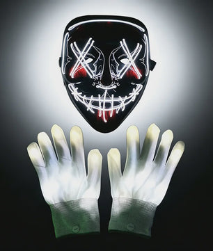 Verlicht LED Neon Purge Masker met Fiber Optic Handschoenen - Halloween & Feest