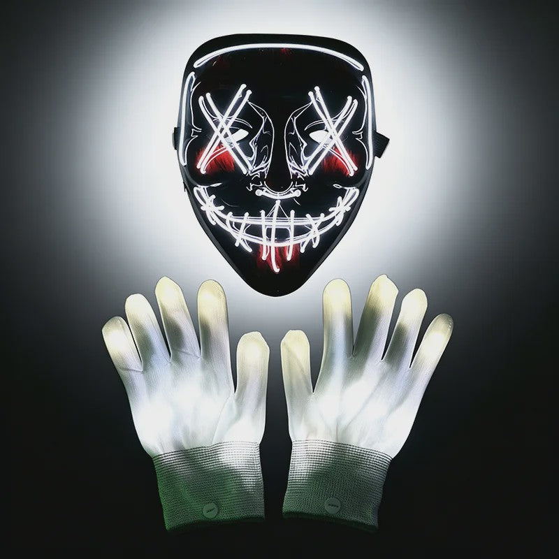 Verlicht LED Neon Purge Masker met Fiber Optic Handschoenen - Halloween & Feest