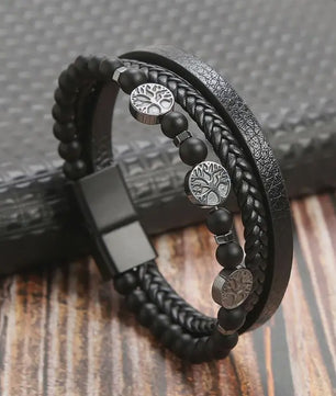Stijlvolle Heren Armband van Gevlochten Leer - Multi-layer Fashion Accessoire