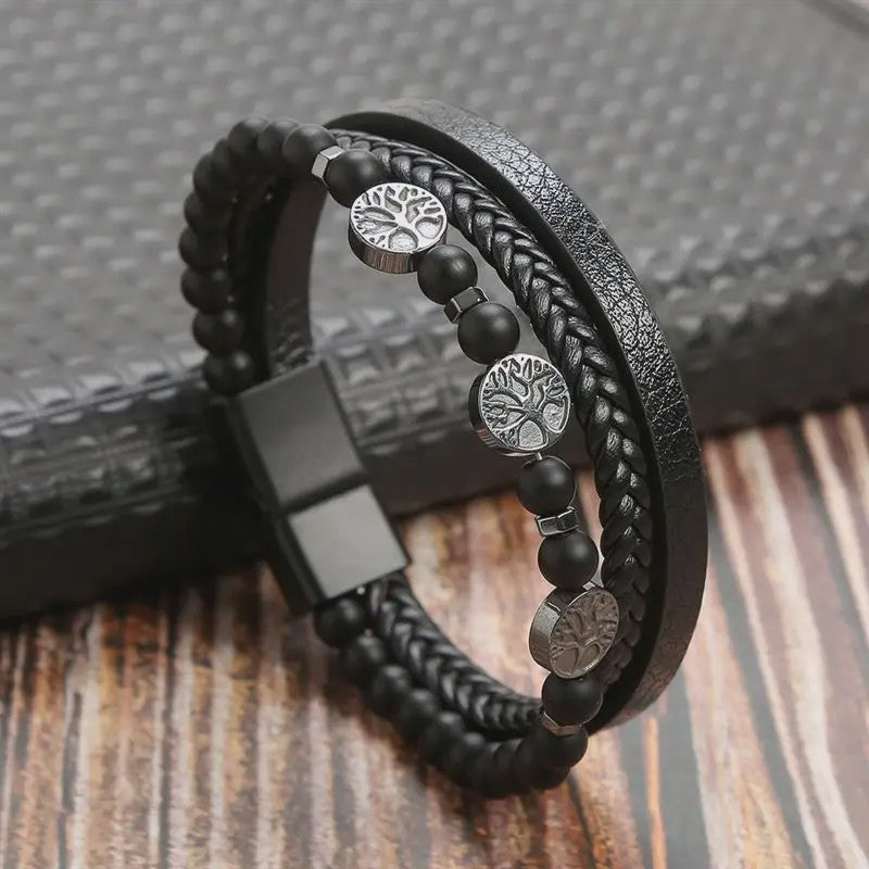 Stijlvolle Heren Armband van Gevlochten Leer - Multi-layer Fashion Accessoire