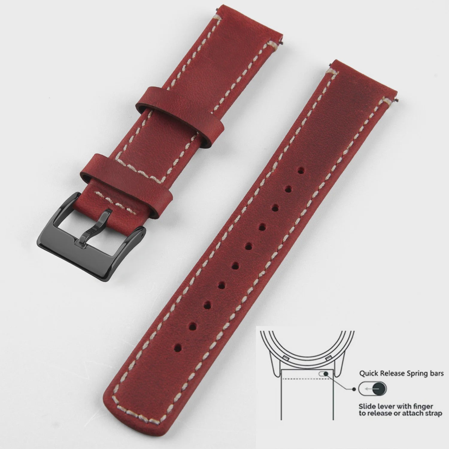 Top Grain Echt Lederen Horlogeband - 20mm/22mm Quick Release - Voor Heren, Dames & Samsung Galaxy Watch