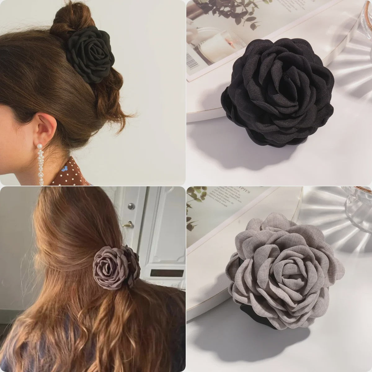 Bloem Haarclip Dames - Katoen Stof Rozen Klip - Medium Maat - Koreaanse Stijl Haarsieraad