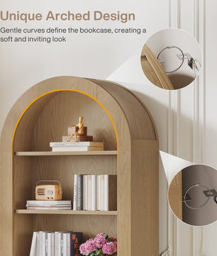 Hoge Boekenkast met 5 etages en boogontwerp - Stijlvolle Houten Displaykast
