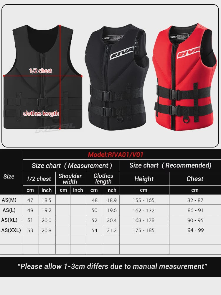 Veiligheidsvest Volwassenen - Neopreen Reddingsvest voor Watersport, Kajakken, Wakeboarden & Motorboten